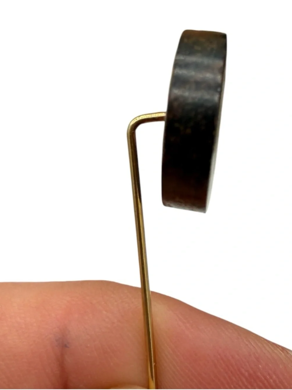 Vintage Brass and Wood Target Motif Stick Pin- Lapel Pin- Geometric Design
